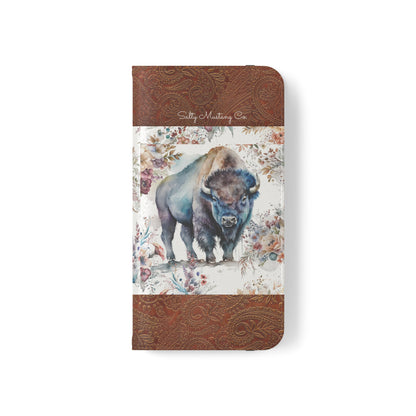 Buffalo Rose Leather Print iPhone Flip Cases