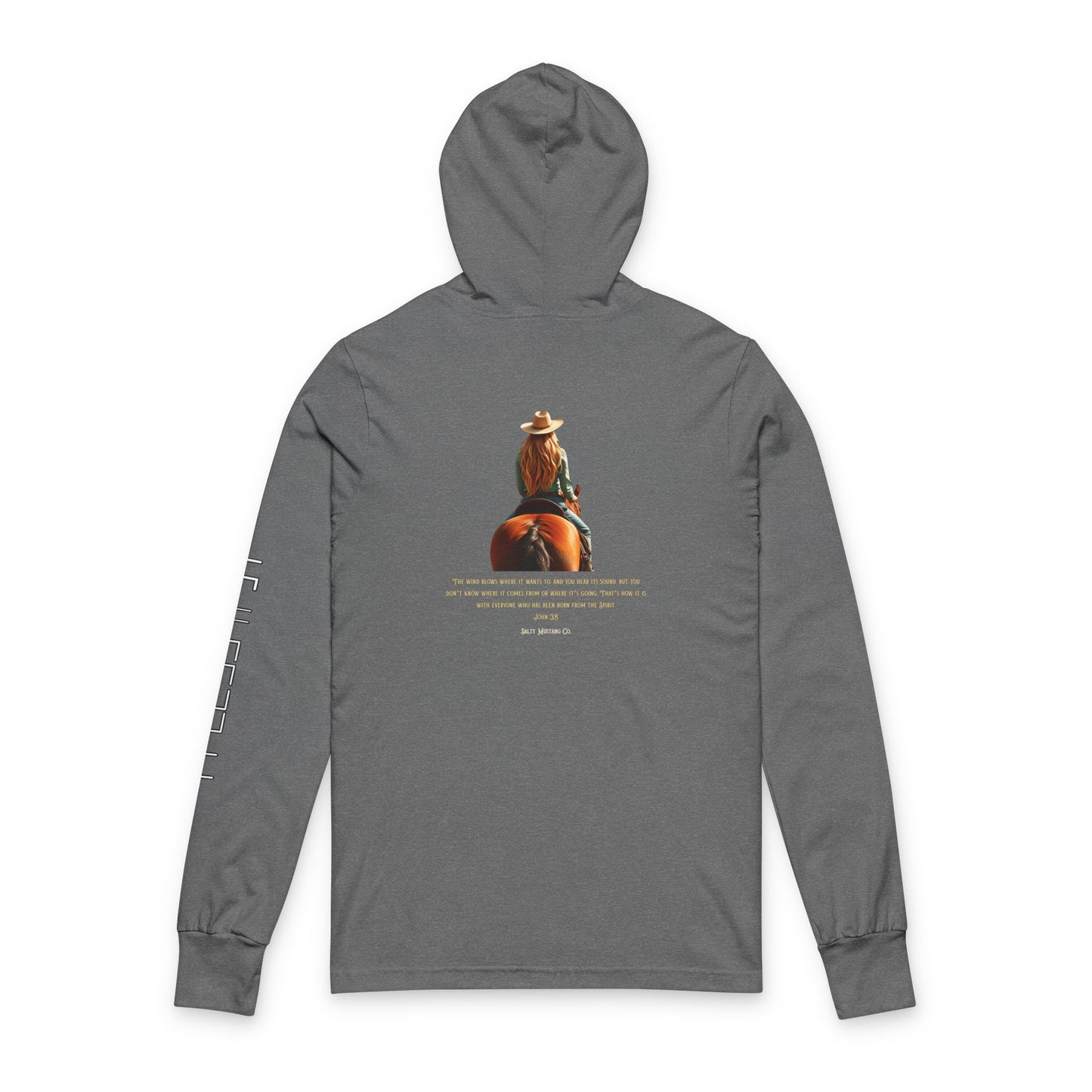 Customized Mustang Brand John 3:8 Cowgirl Unisex Hooded Long Sleeve Tee