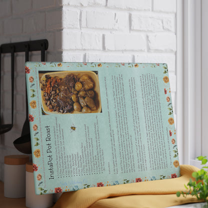 Highland Queen Ranch InstaPot Pot Roast Recipe Floral Honey Bee Glass Cutting Board