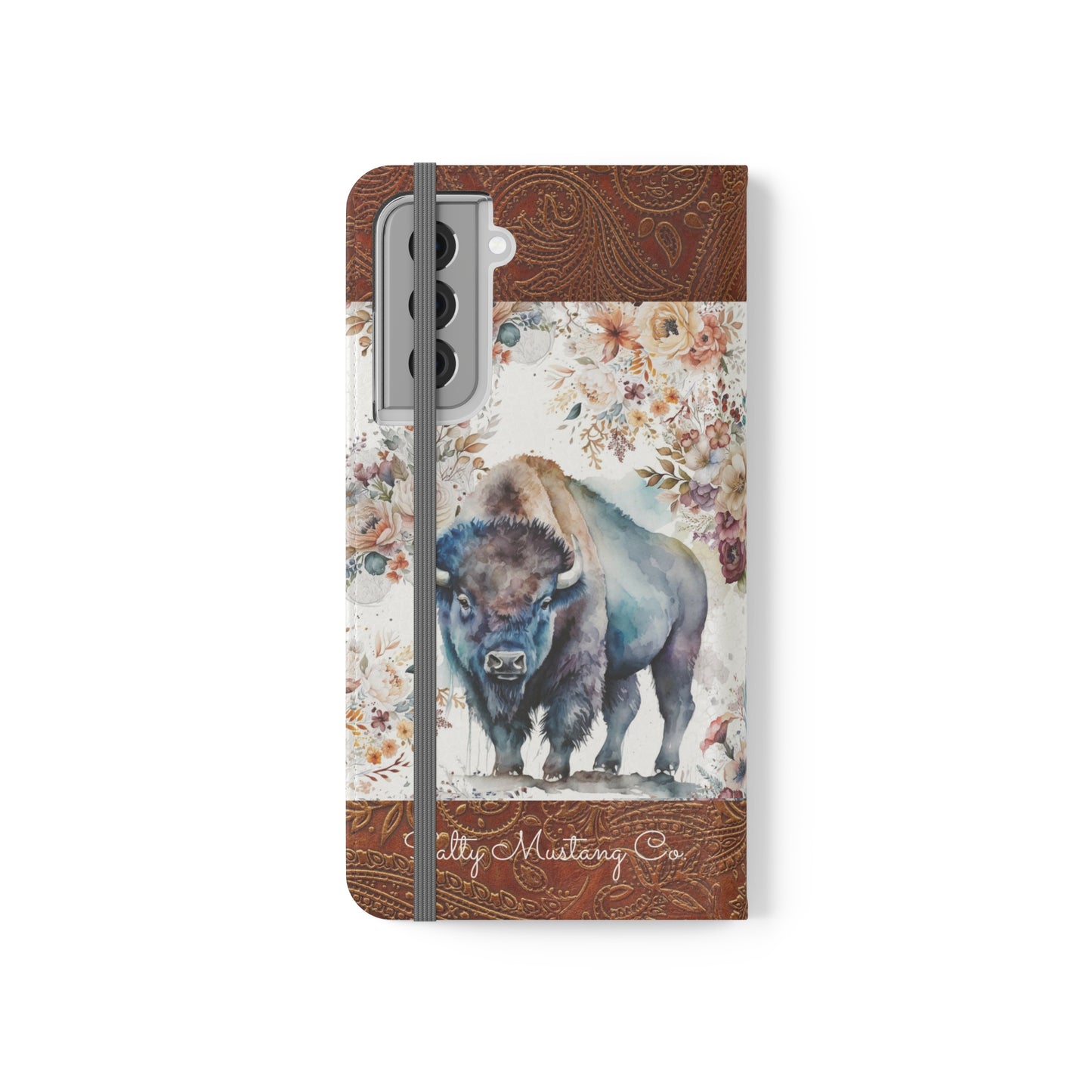 Buffalo Rose Leather Print Samsung Flip Cases