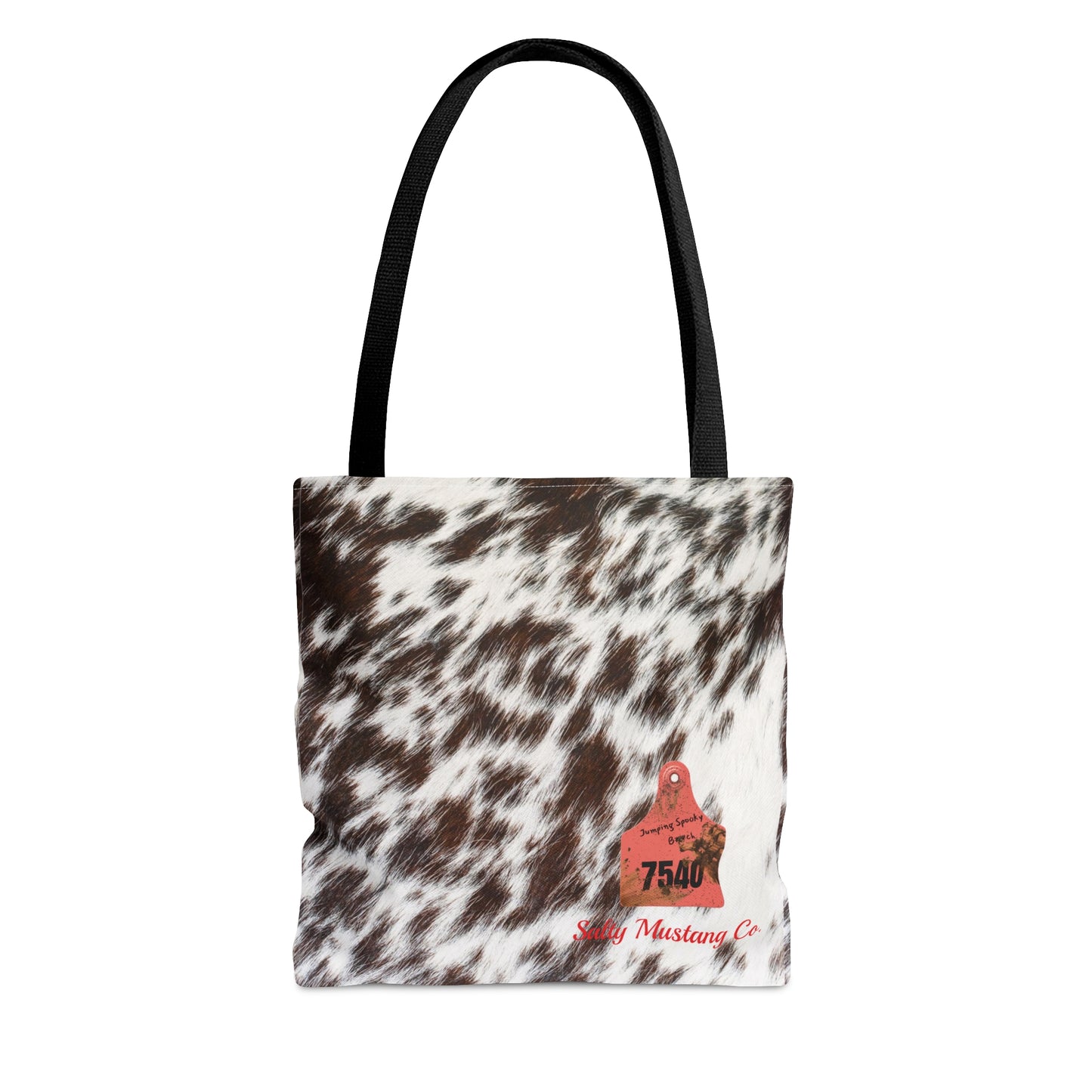 Ear Tag #7540 Jumping Spooky Bh, Spotted Cow Hide Print Tote Bag (AOP)