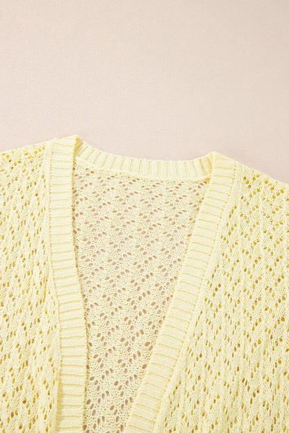 Solid Pointelle Knit Open Front Cardigan