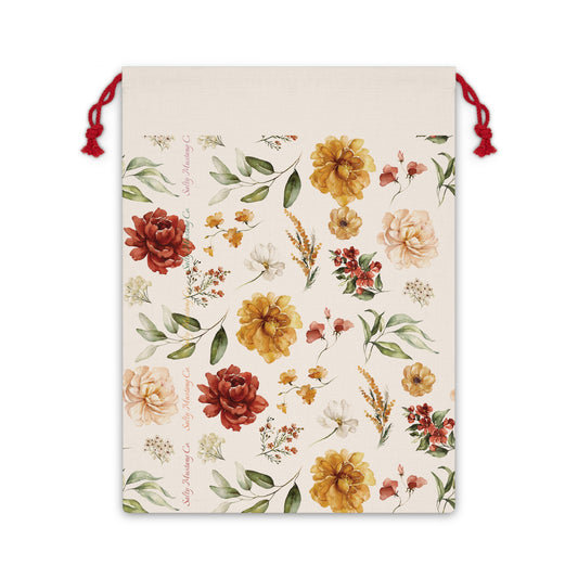 Rustic Flowers Linen Drawstring Bag