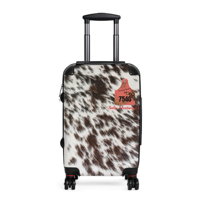 Ear Tag #3468 Waspy Heifer, Brindle Cow Print Suitcase