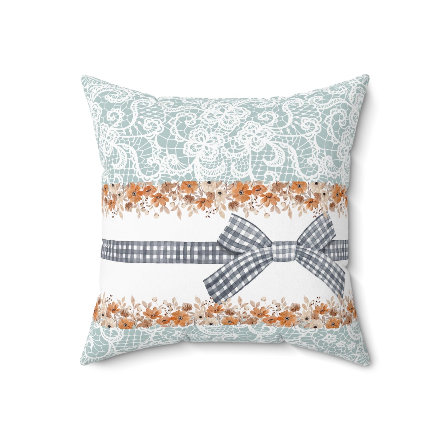 Lace and Bow Floral Faux Suede Square Pillow