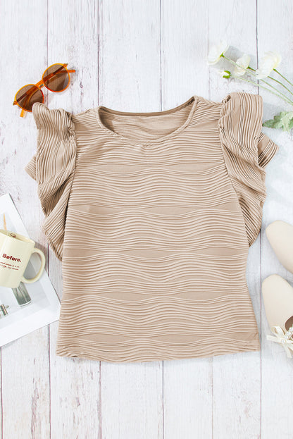 Wavy Textured Ruffle Short Sleeve Top