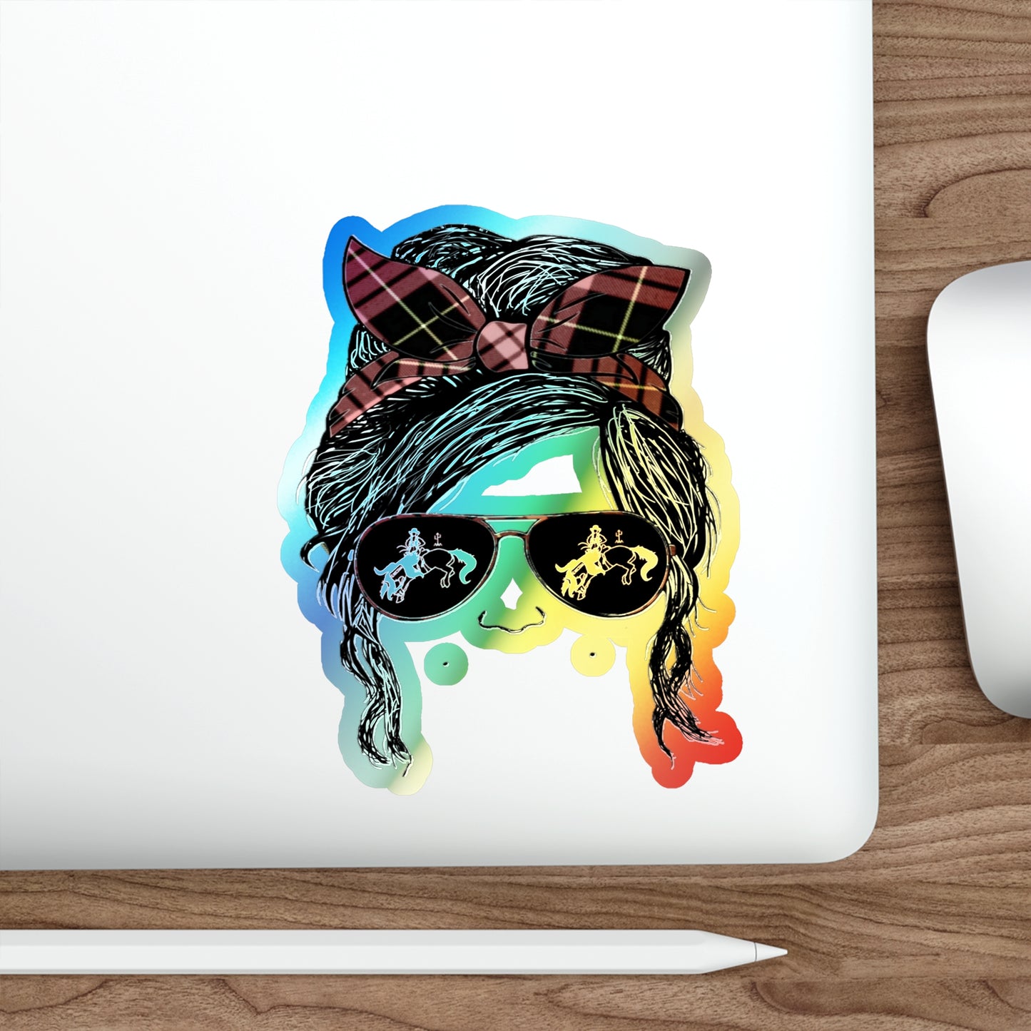 Salty Mustang Co. Heidi Messy Bun Holographic Die-cut Stickers