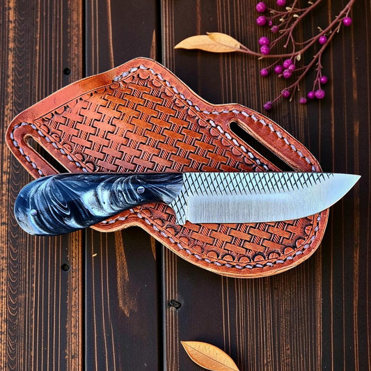 The Dusty Trail – Custom Handmade Rasp Steel Knife with Epoxy Resin Handle & Leather Sheath