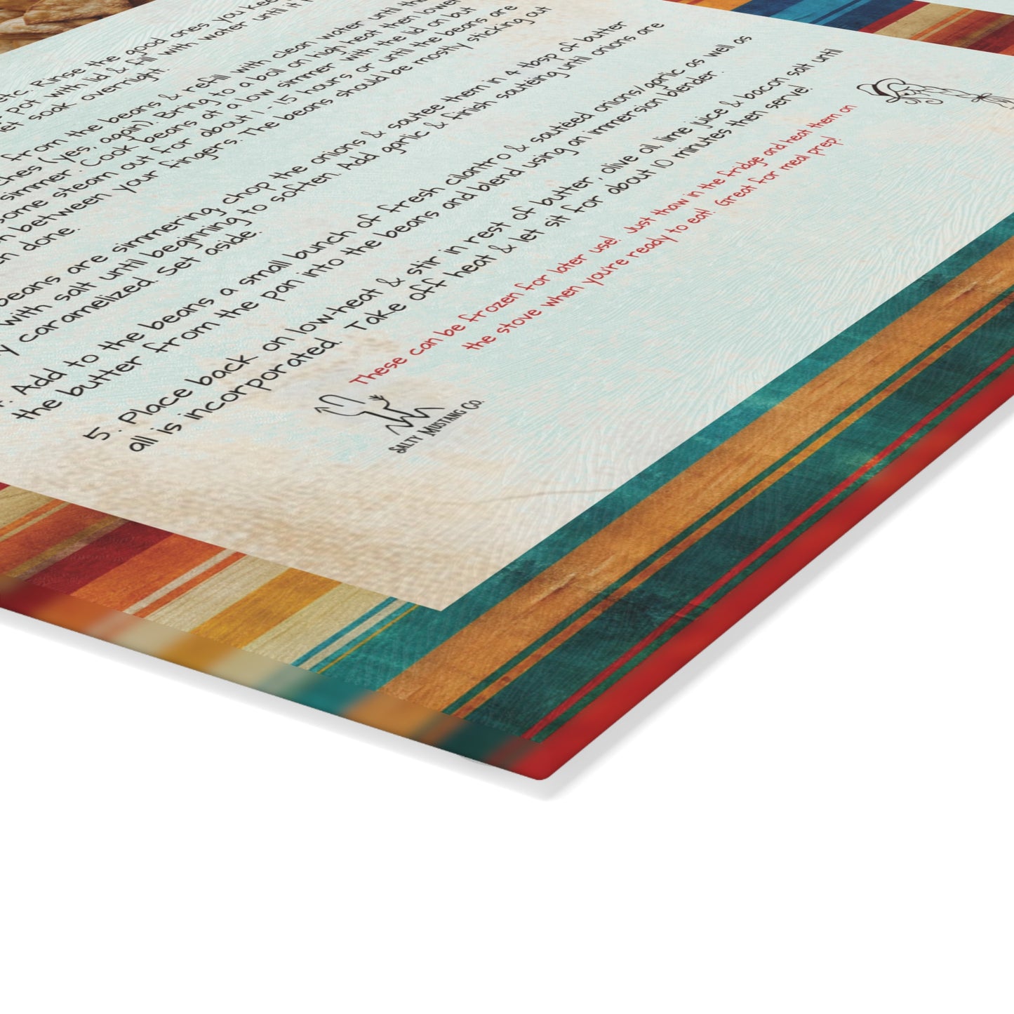 Highland Queen Ranch Ranchy Refried Beans Recipe Rustic Serape Glass Cutting Board