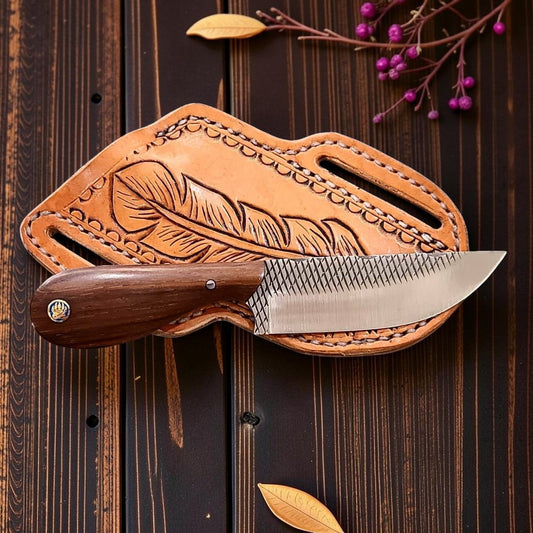 The Red River – Custom Handmade Rasp Steel Knife with Rosewood Handle & Leather Sheath