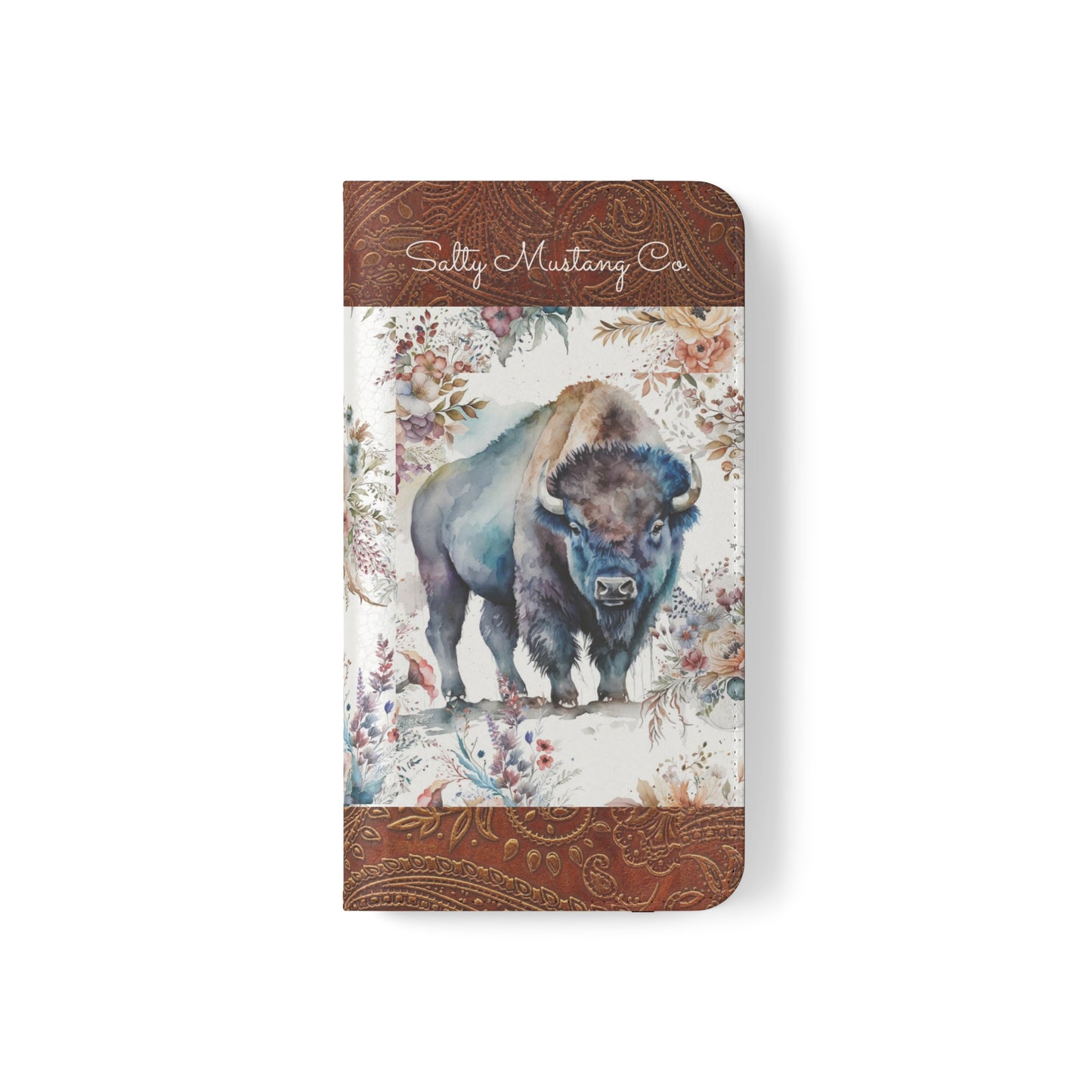 Buffalo Rose Leather Print Samsung Flip Cases