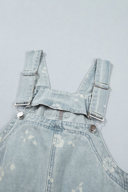 Floral Denim Patch Pocket Overall Mini Dress