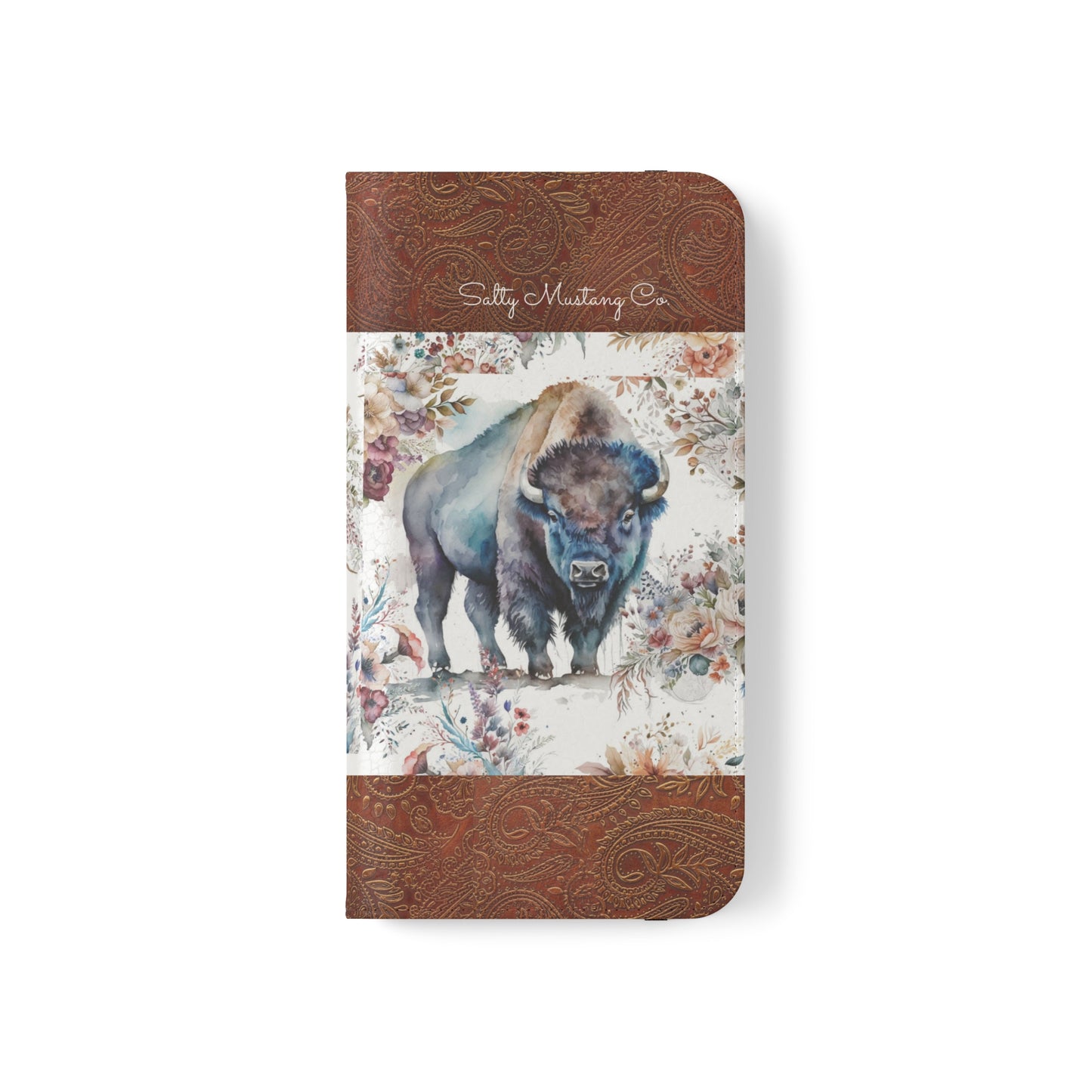 Buffalo Rose Leather Print iPhone Flip Cases