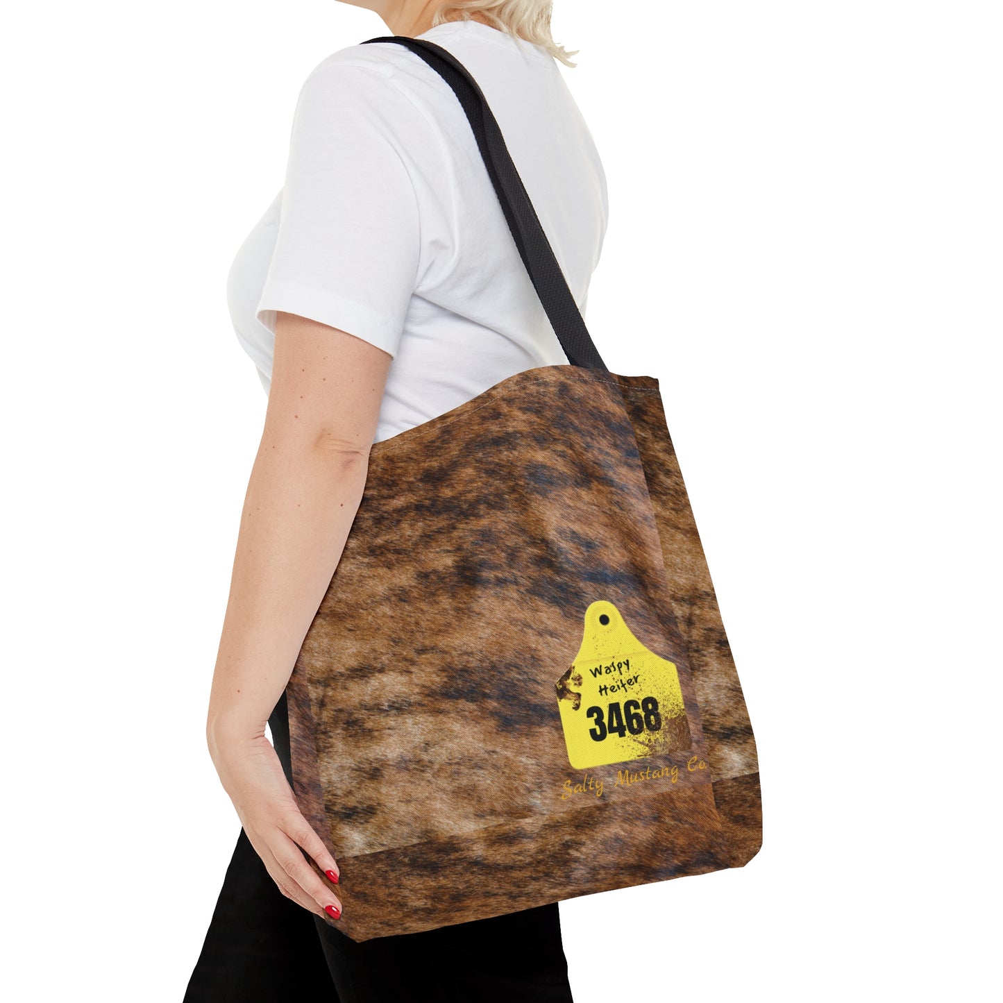 Ear Tag #3468 Waspy Heifer, Brindle Cow Print Tote Bag (AOP)