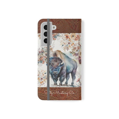 Buffalo Rose Leather Print Samsung Flip Cases