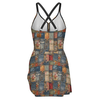 Southern Belle Patchwork Hem Tie One-piece Swimsuit