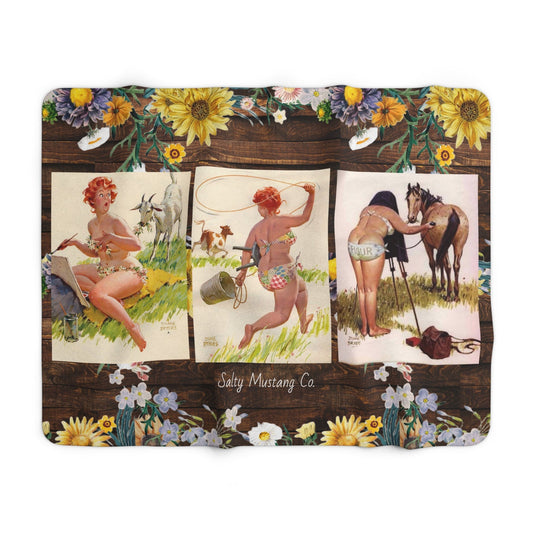 Hilda On The Farm Rustic Wood & Floral Sherpa Fleece Blanket