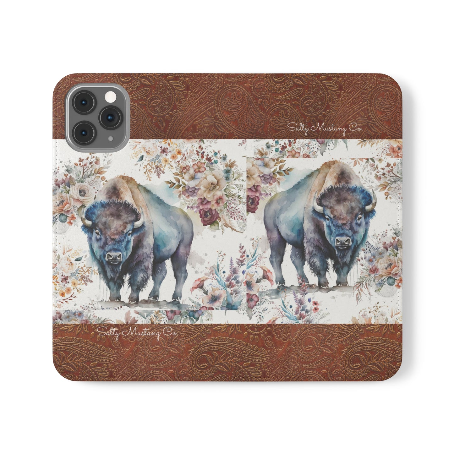 Buffalo Rose Leather Print iPhone Flip Cases