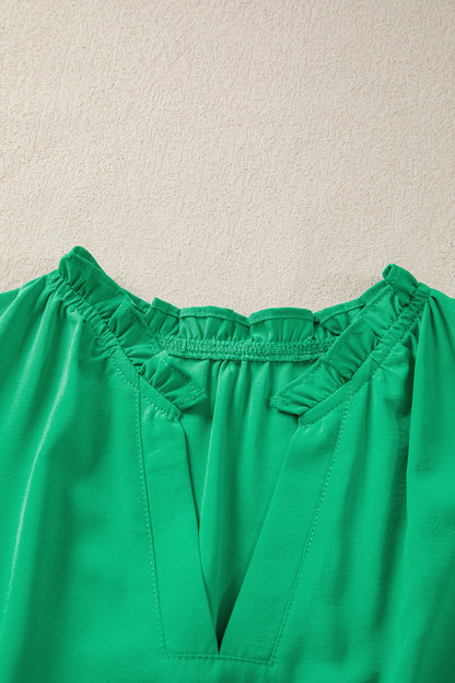 Solid V-Neck Short Puff Sleeve Tiered Maxi Dress