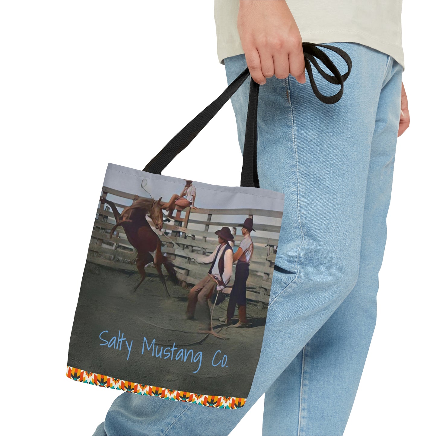 Two-Sided Bucking Horse AOP Tote Bag With Southwestern Pattern