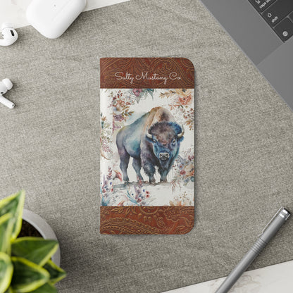 Buffalo Rose Leather Print Samsung Flip Cases