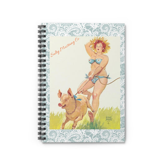 Chasin' Pigs "Hilda" Blue Lace Print Spiral Notebook - Ruled Line