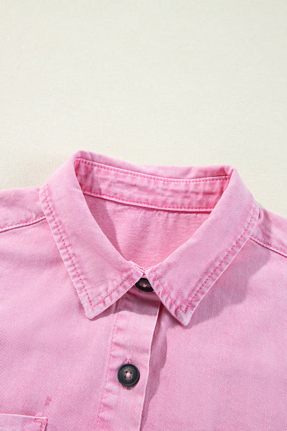 Denim Short Sleeve Double Chest Pocket Shirt Dress