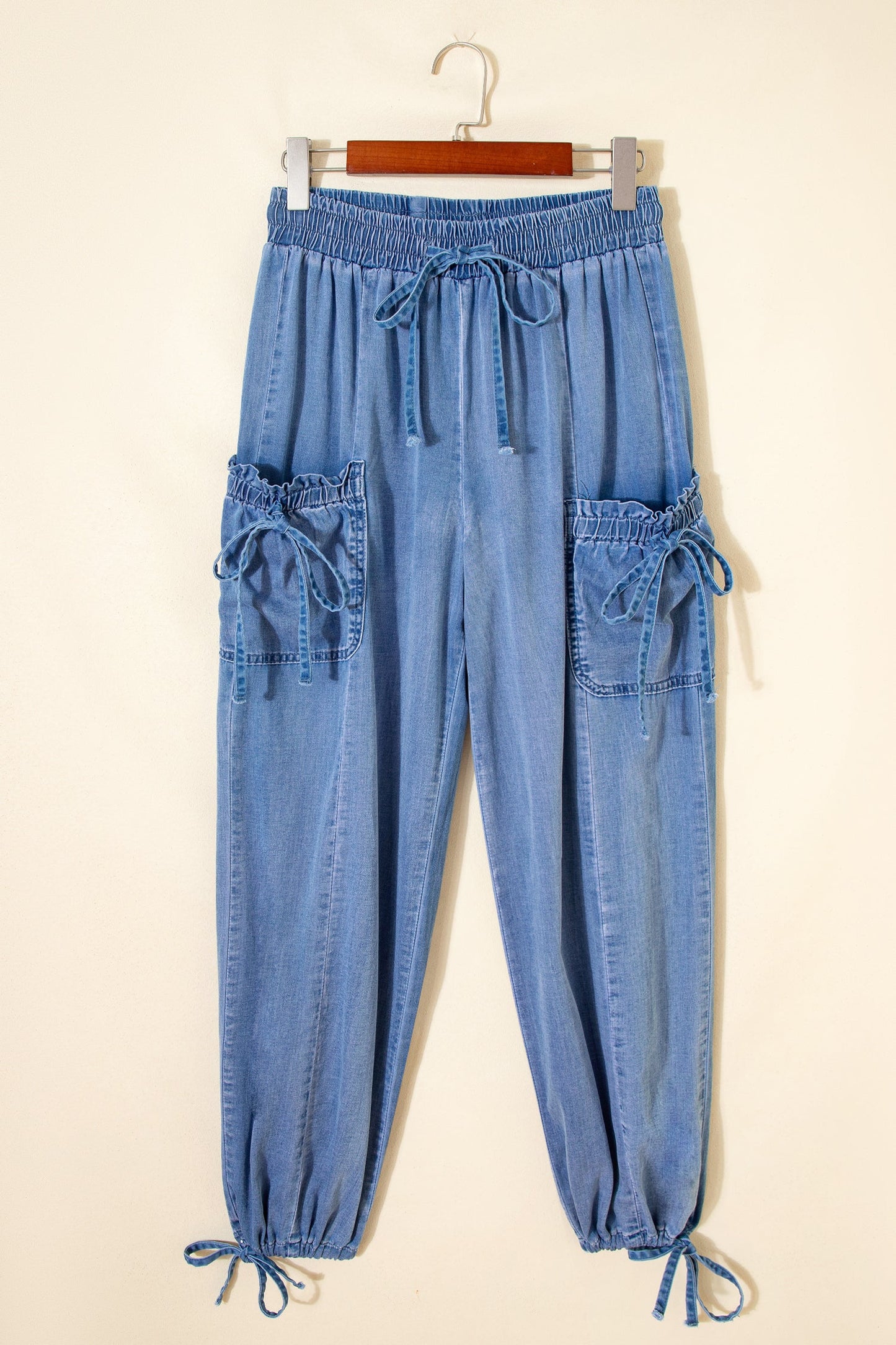 Denim Drawstring Pocket Elastic Waist Loose Pants