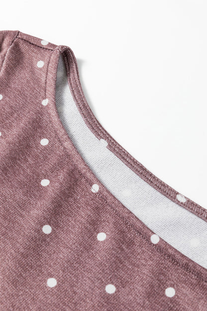 Polka Dot Boat Neck Long Sleeve Ruched T-Shirt