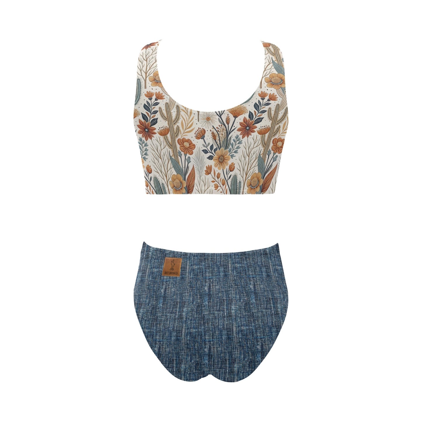 Desert Denim Bowknot High Waisted Bikini Swimsuit