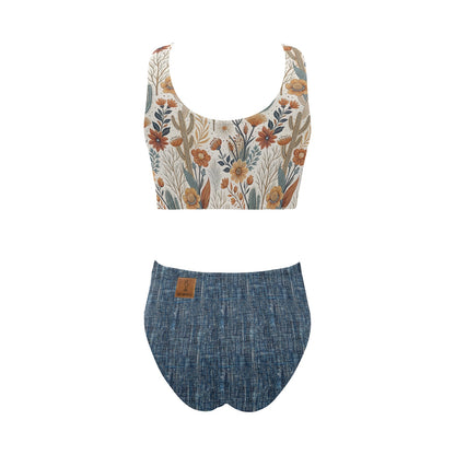 Desert Denim Bowknot High Waisted Bikini Swimsuit