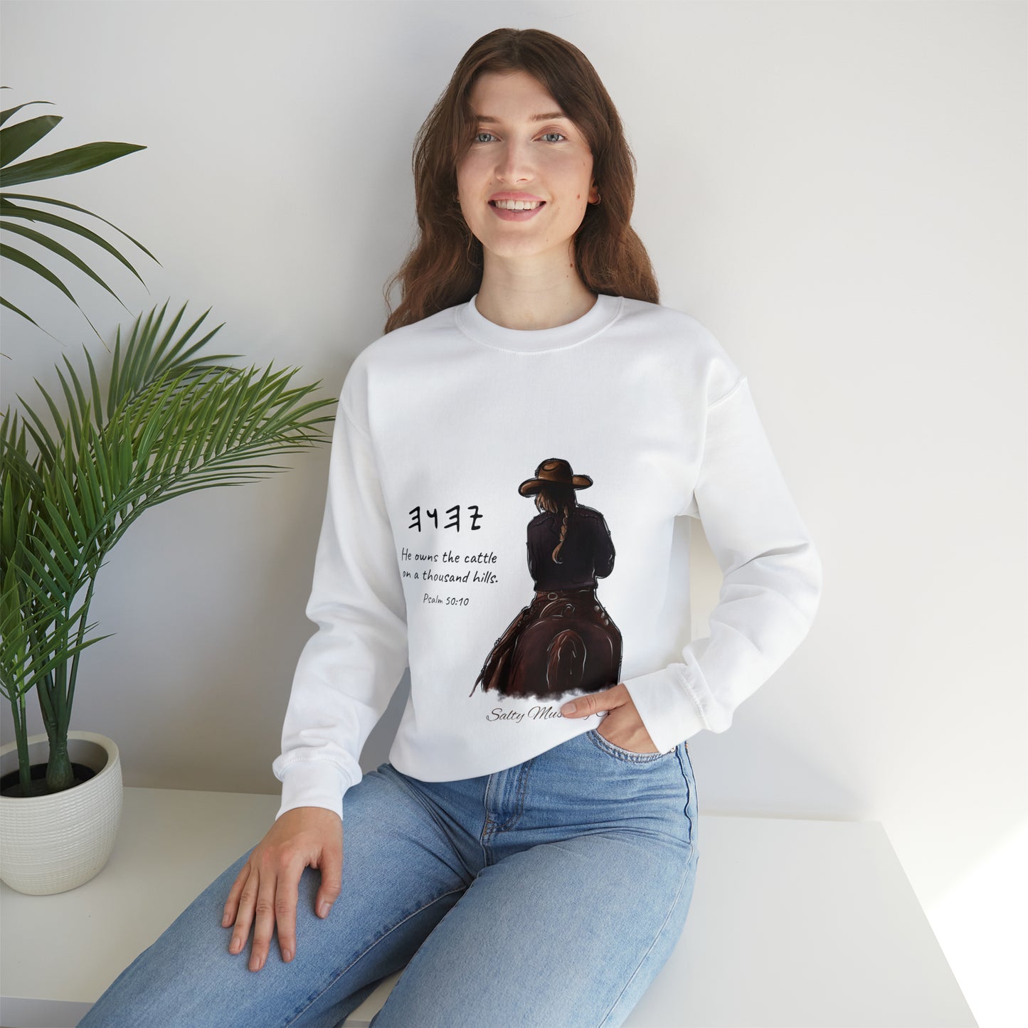 He Owns The Cattle On A Thousand Hills Cowgirl Unisex Heavy Blend™ Crewneck Sweatshirt