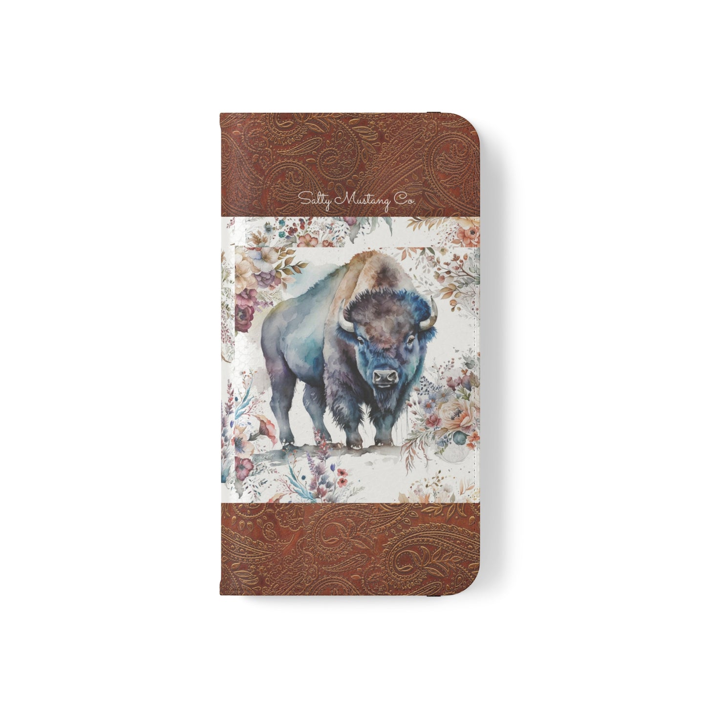 Buffalo Rose Leather Print iPhone Flip Cases