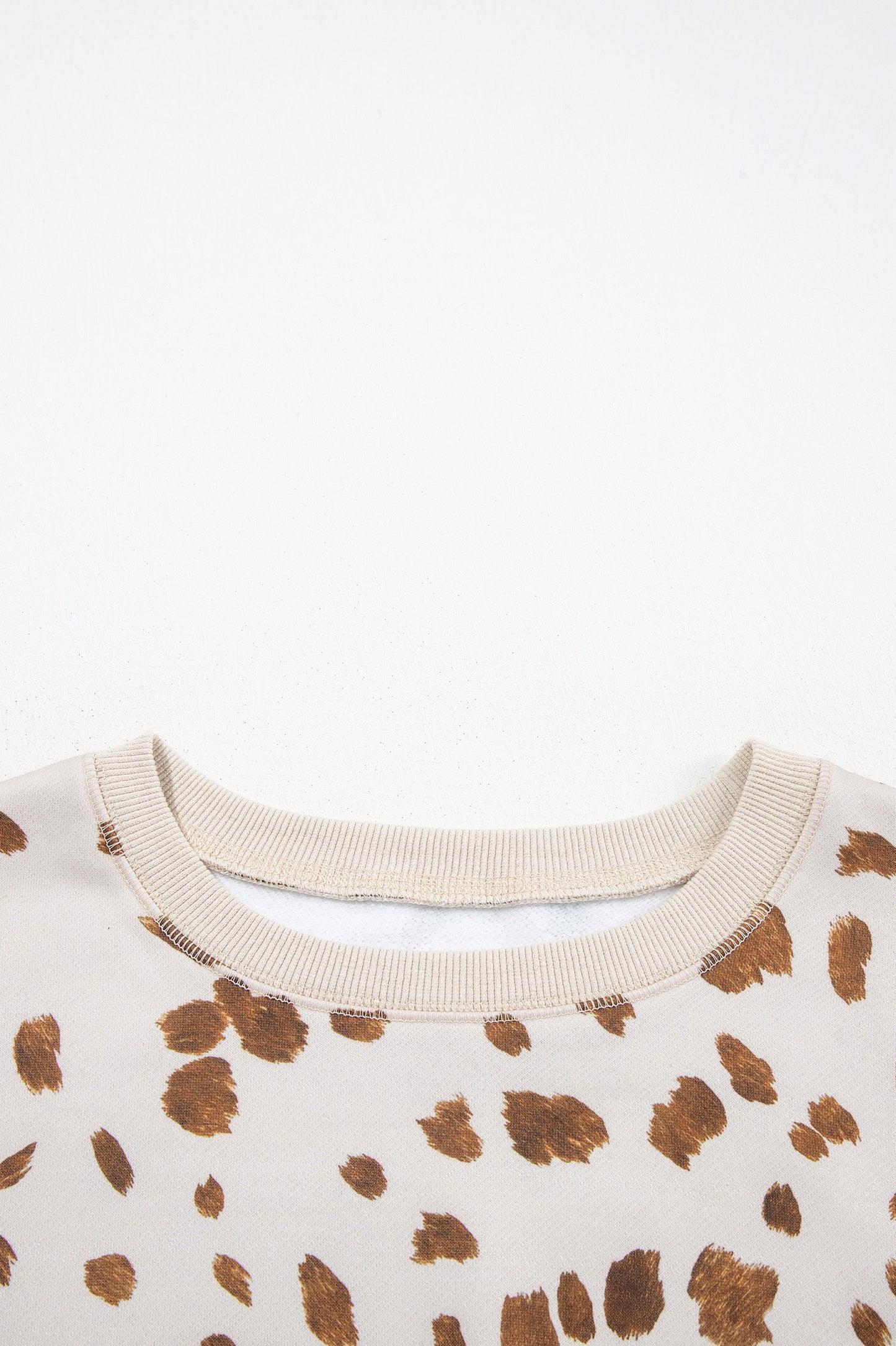 Leopard Ribbed Trim Drop Shoulder Long Sleeve Sweatshirt