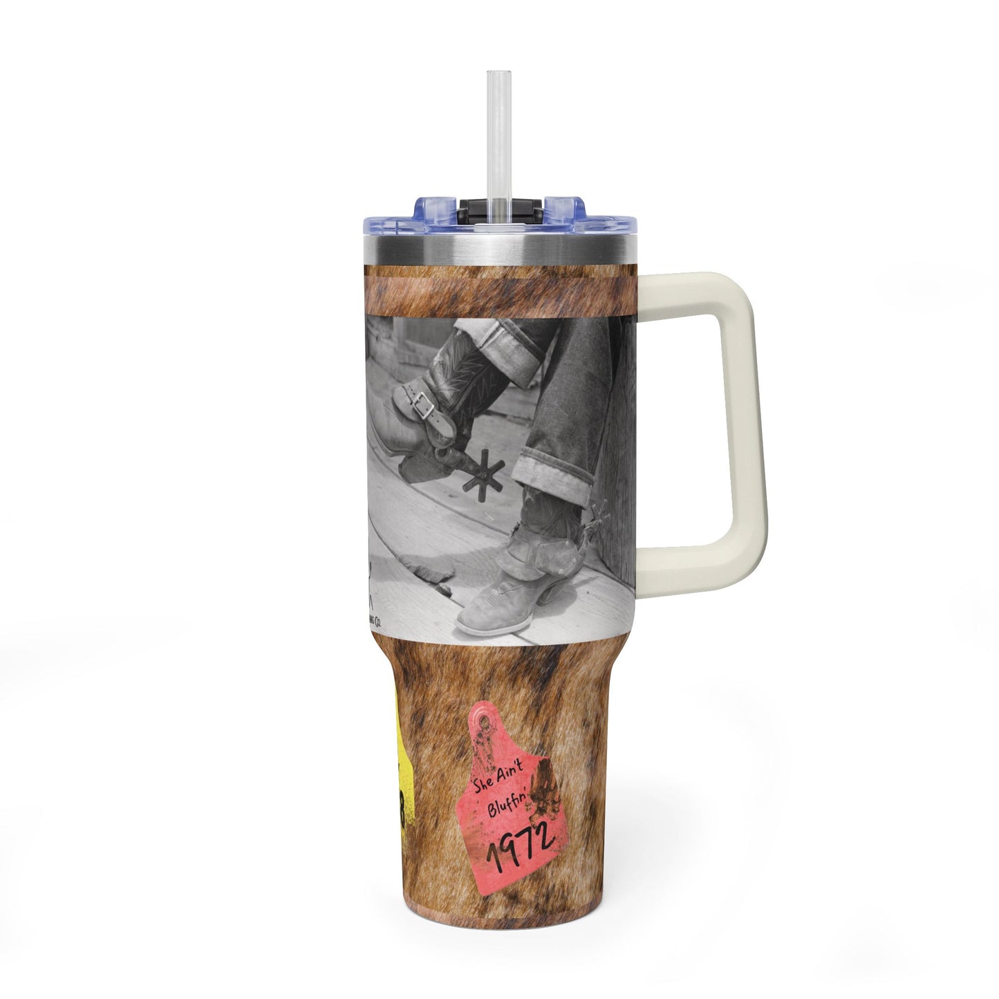 Vintage Soda Break Spurs & Ear Tags Vacuum Thermal Tumbler, 40oz
