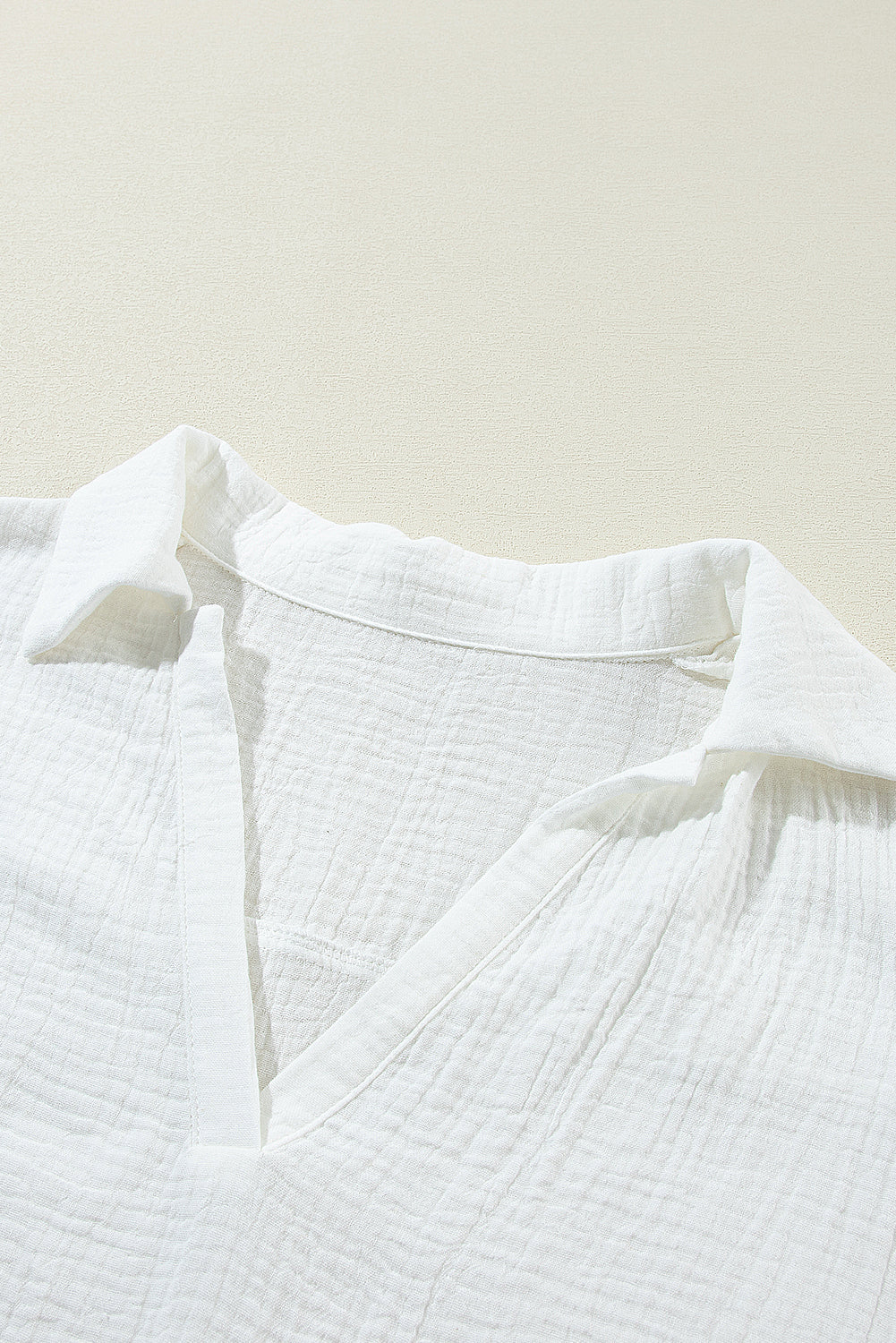 Embroidered Eyelet Crinkled Gauze Collared V-Neck Blouse