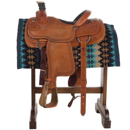 1455-14 Nova 38x34 New Zealand Wool Saddle Blanket NAVY TAN TURQ