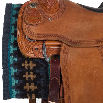 1455-14 Nova 38x34 New Zealand Wool Saddle Blanket NAVY TAN TURQ