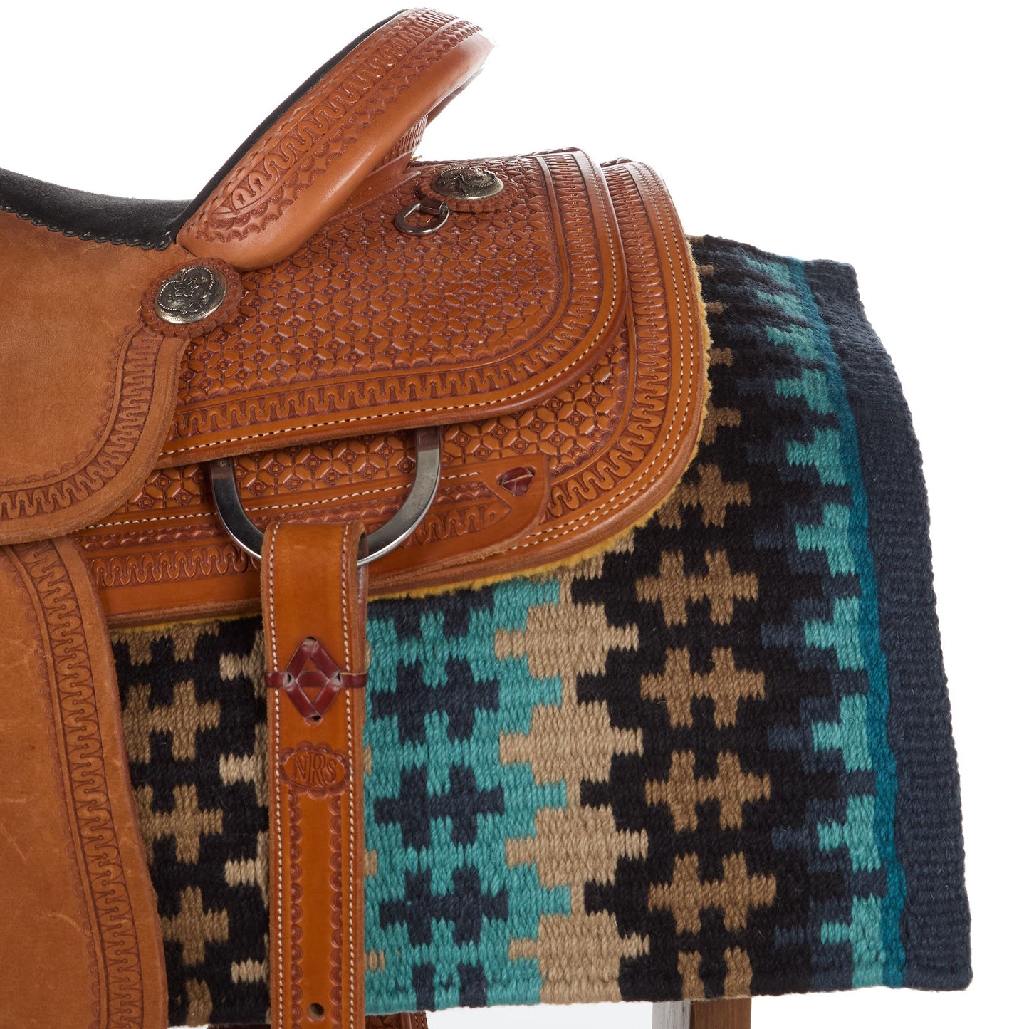 1455-14 Nova 38x34 New Zealand Wool Saddle Blanket NAVY TAN TURQ