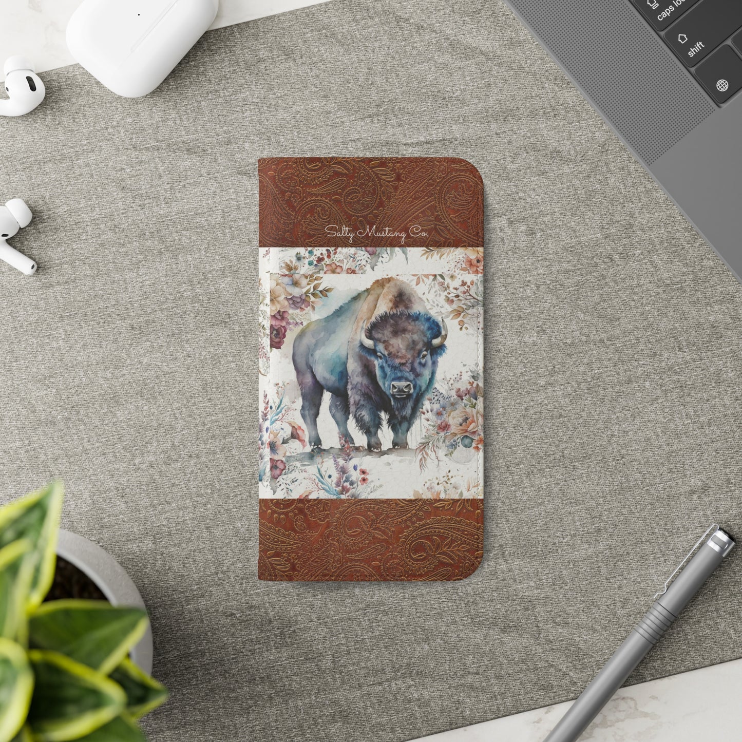 Buffalo Rose Leather Print iPhone Flip Cases