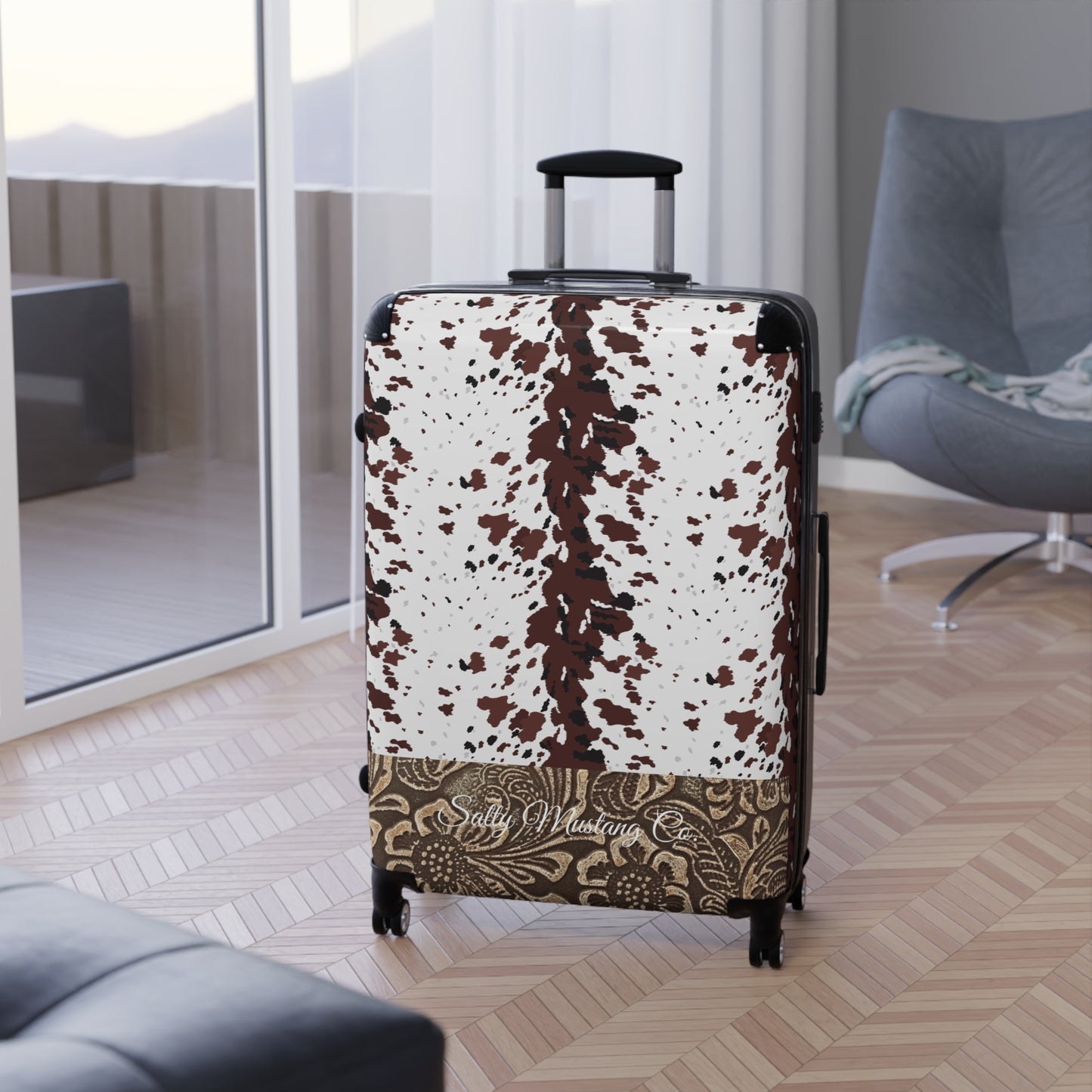 Cow Hide Leather Print Suitcase