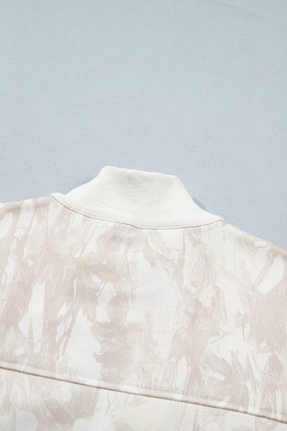 Camo Quarter-Zip Drop Shoulder Long Sleeve Sweatshirt