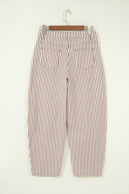 Stripe Denim High Waist Barrel Leg Jeans
