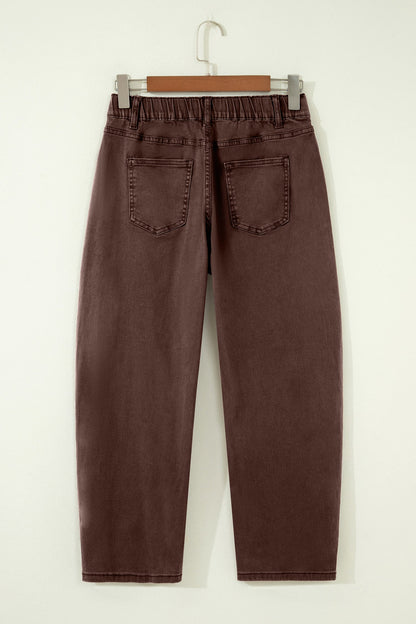 Solid Denim Patch Pocket Barrel Leg Jeans
