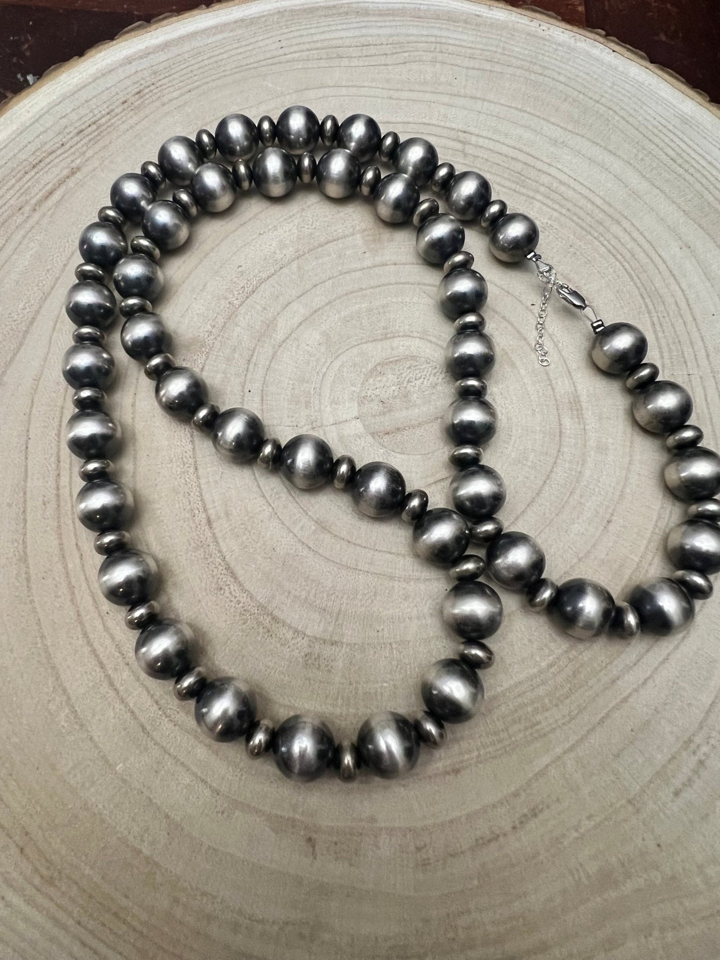 14mm & 10mm Saucer Sterling Pearl Statement Necklace — 35 inch