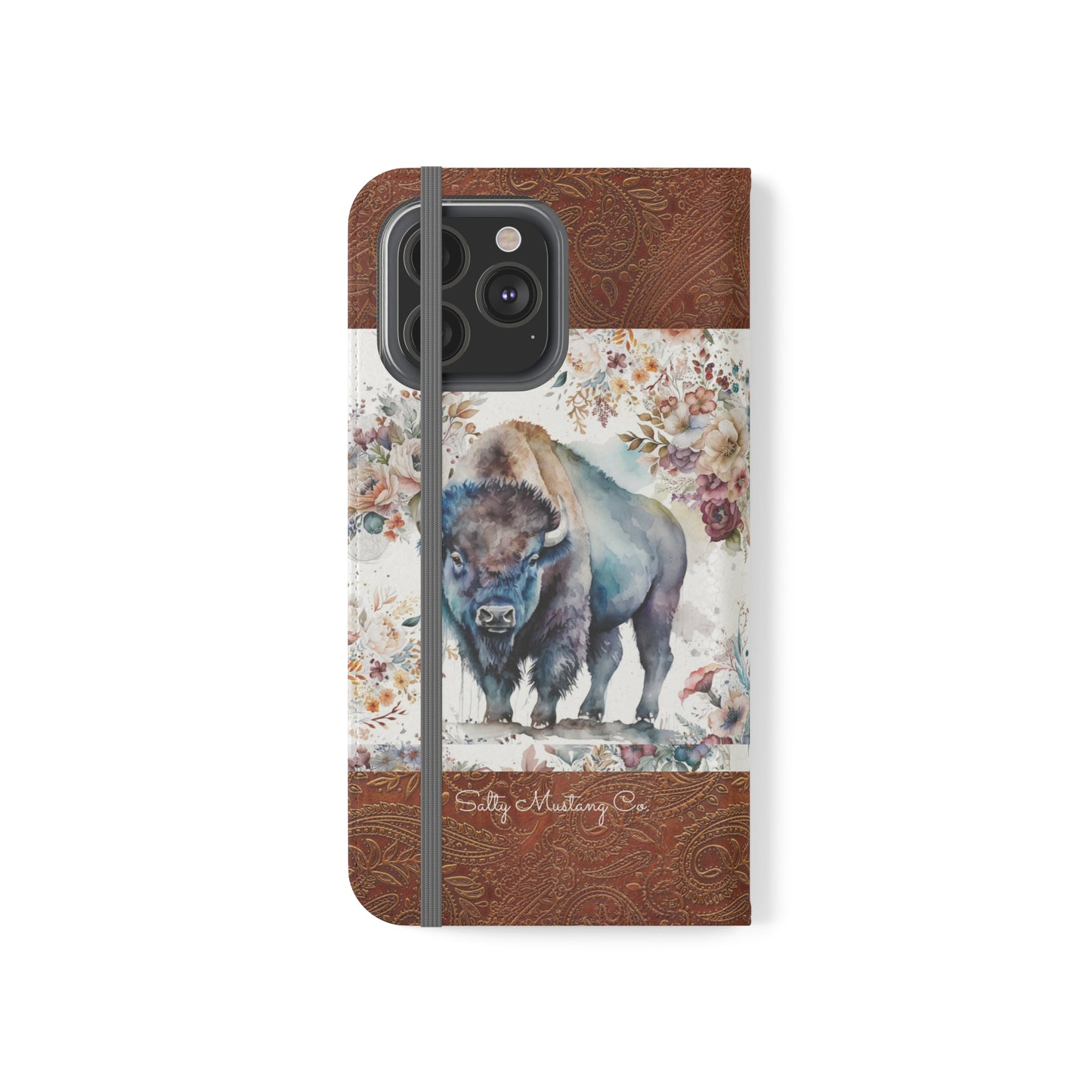 Buffalo Rose Leather Print iPhone Flip Cases