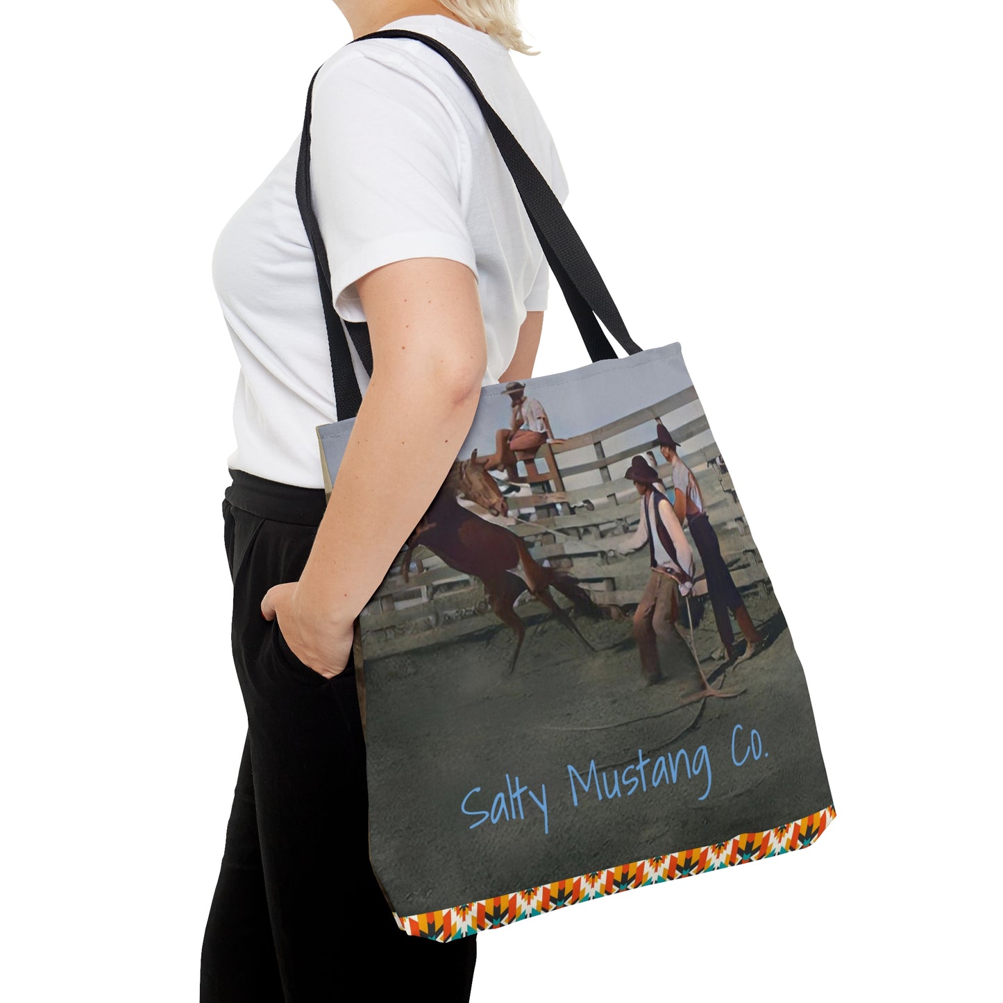 Two-Sided Bucking Horse AOP Tote Bag With Southwestern Pattern