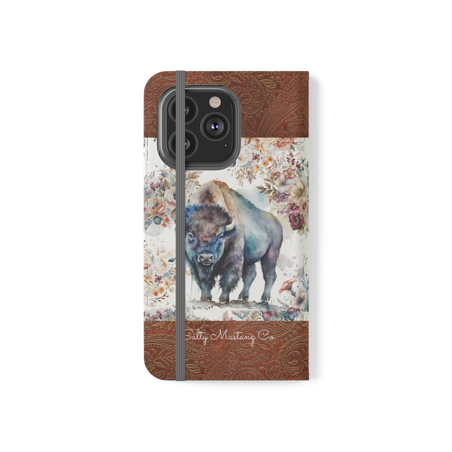 Buffalo Rose Leather Print iPhone Flip Cases