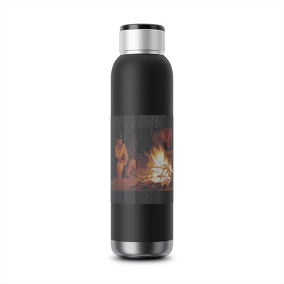 Campfire Cowboy Black Leather Print Background Soundwave Copper Vacuum Bluetooth Audio Bottle 22oz