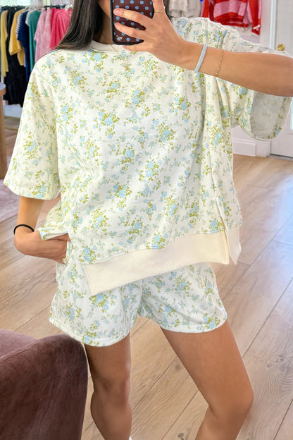 Floral Short Sleeve & Elastic Waist Short Sets